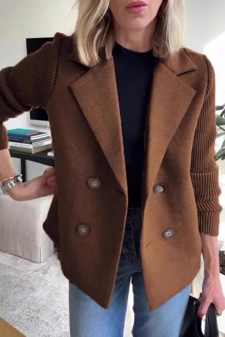 Elegant Woolen Patchwork Coat